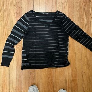 Smartwool Black Striped V-Neck Sweater - Size S